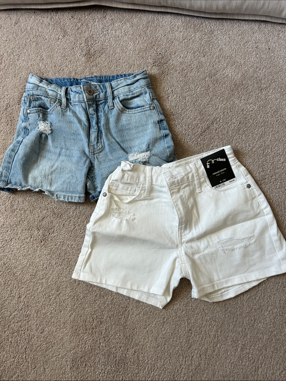 Art Class White and Light Blue Distressed Denim Shorts Set